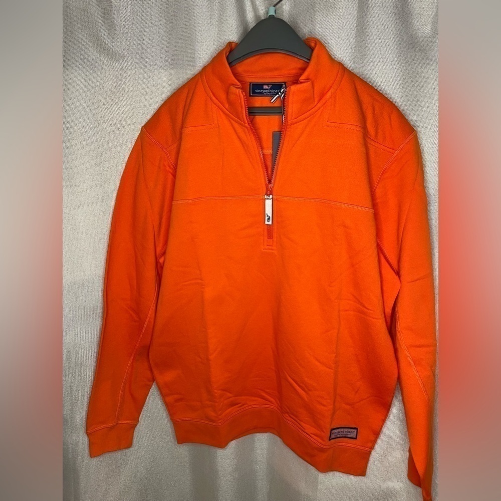 NWT Vineyard Vines Shep Shirt Men's Medium 1/4 Zip Pullover Sweatshirt Orange   - Picture 7 of 11